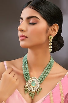 Gold Finish Kundan Polki Long Necklace Set