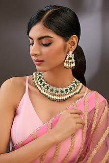Gold Finish Kundan Polki Necklace Set