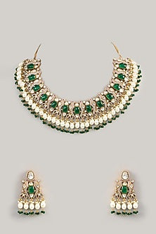 Gold Finish Kundan Polki Necklace Set