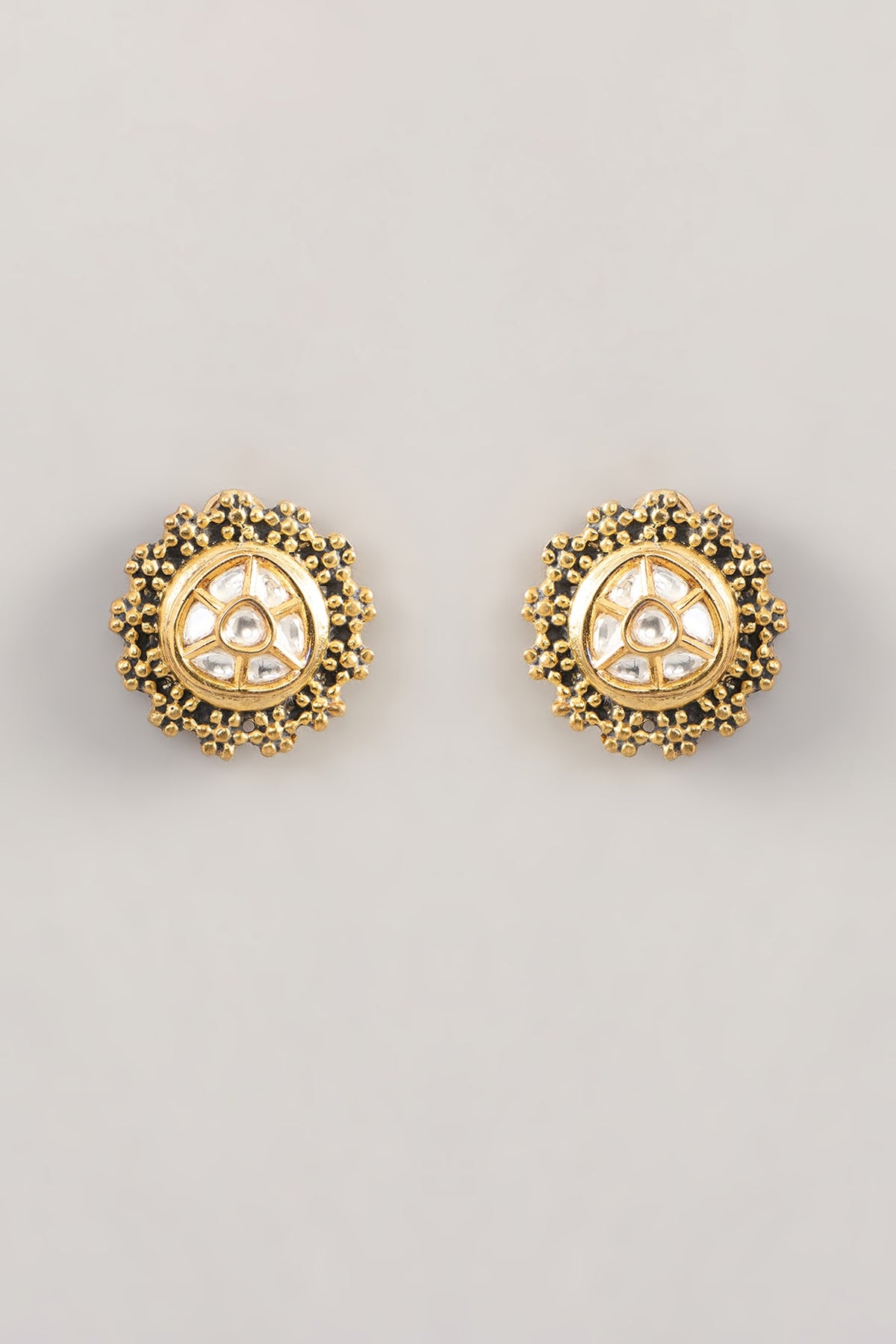 Gold Finish Kundan Polki Stud Earrings