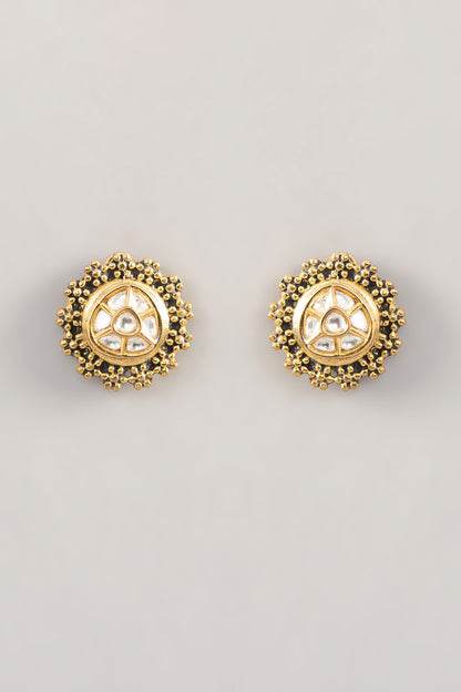 Gold Finish Kundan Polki Stud Earrings