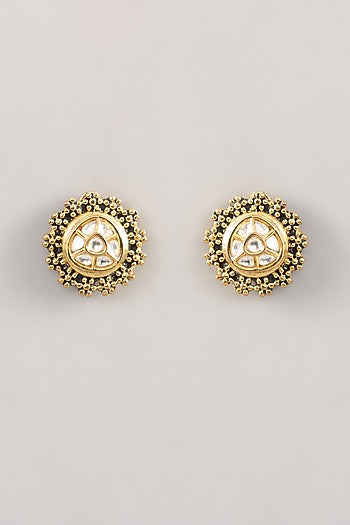 Gold Finish Kundan Polki Stud Earrings