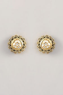 Gold Finish Kundan Polki Stud Earrings