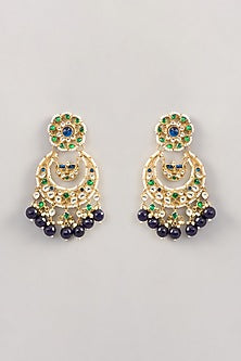 Gold Finish Kundan Polki & Pearl Chandbaali Earrings