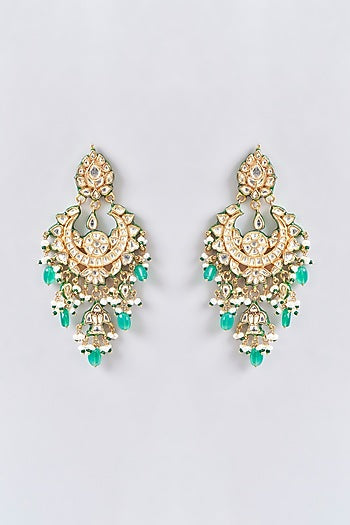 Gold Finish Kundan Polki Chandbaali Earrings