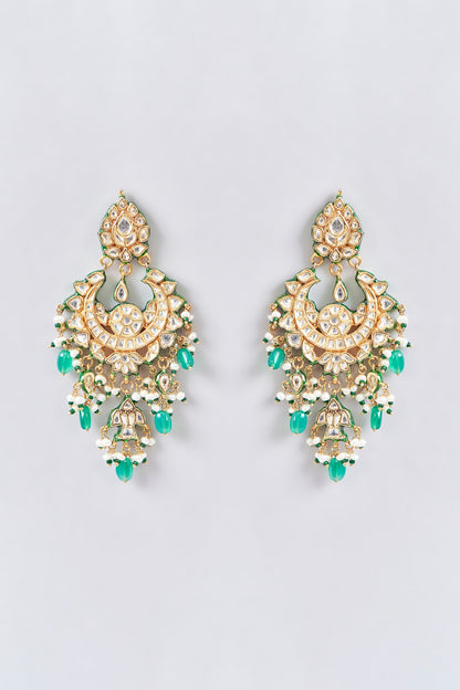 Gold Finish Kundan Polki Chandbaali Earrings