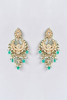 Gold Finish Kundan Polki Chandbaali Earrings