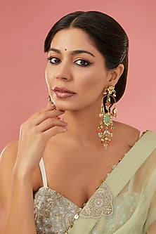 Gold Finish Kundan Polki Chandbaali Earrings