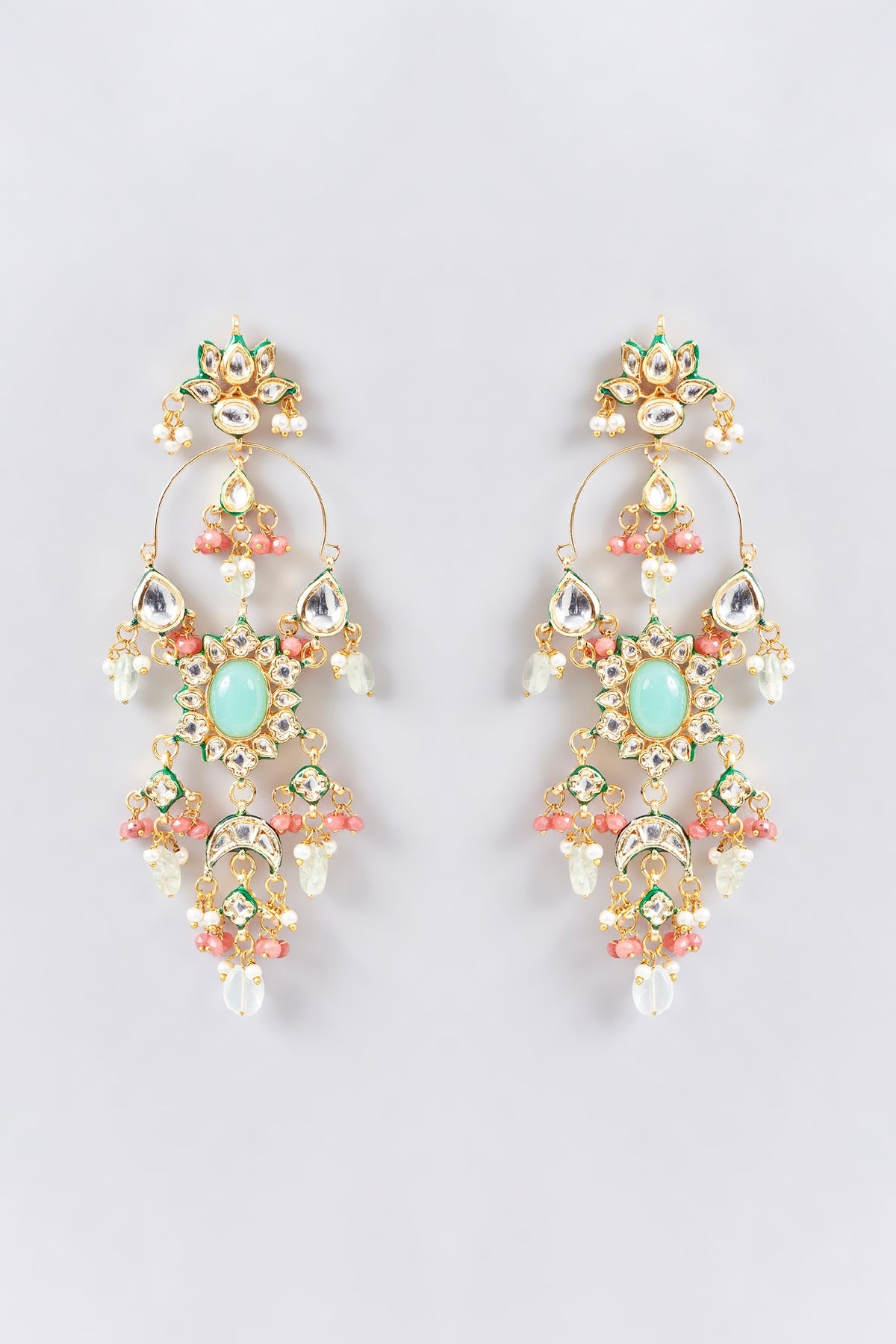 Gold Finish Kundan Polki Chandbaali Earrings