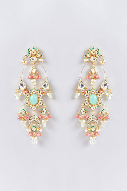 Gold Finish Kundan Polki Chandbaali Earrings