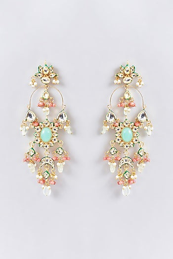 Gold Finish Kundan Polki Chandbaali Earrings