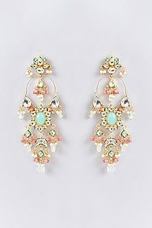 Gold Finish Kundan Polki Chandbaali Earrings