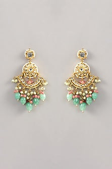 Gold Finish Kundan Polki & Beaded Choker Necklace Set