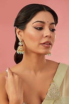 Gold Finish Kundan Polki Dangler Earrings