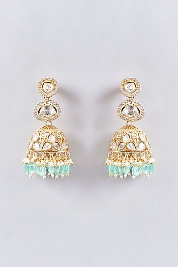 Gold Finish Kundan Polki Dangler Earrings