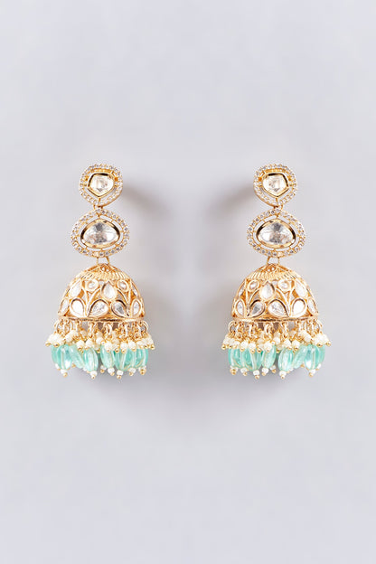 Gold Finish Kundan Polki Dangler Earrings