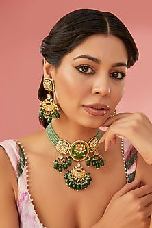 Gold Finish Kundan Polki Necklace Set