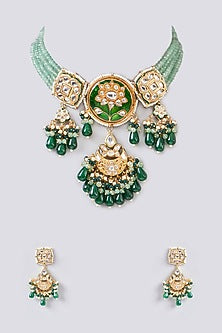 Gold Finish Kundan Polki Necklace Set