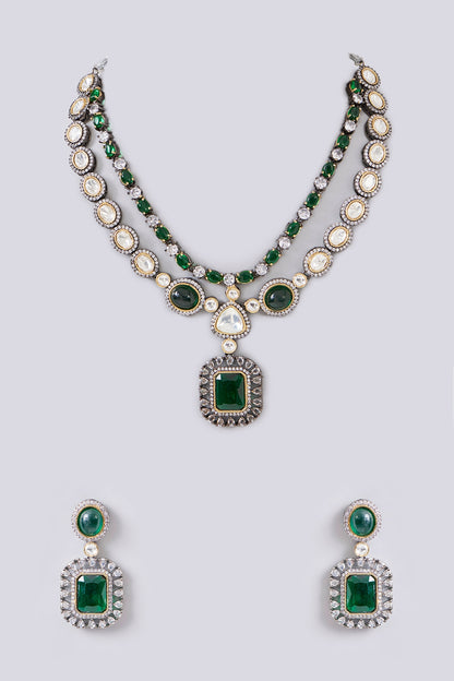 White Finish Green American Diamond Necklace Set