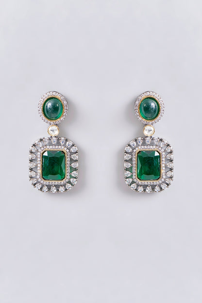 White Finish Green American Diamond Necklace Set