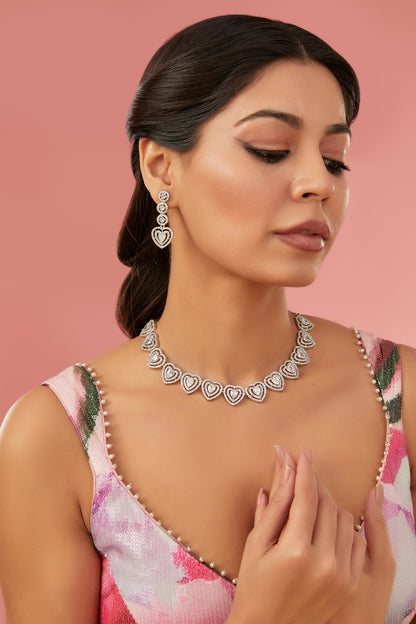 White Rhodium Finish American Diamond Necklace Set
