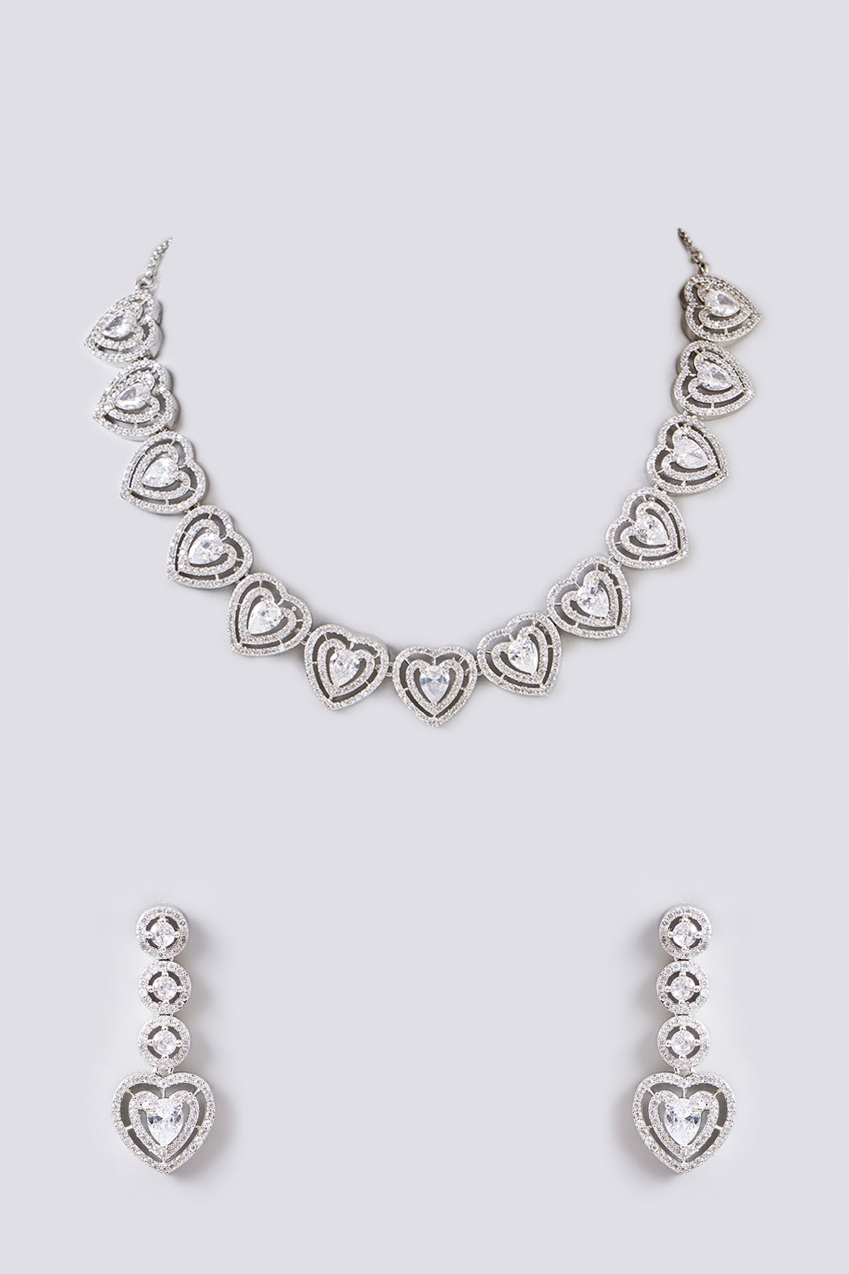 White Rhodium Finish American Diamond Necklace Set