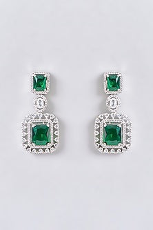 White Rhodium Finish American Diamond & Green Zircon Necklace Set