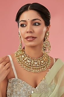 Gold Finish Kundan Polki Necklace Set