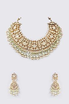 Gold Finish Kundan Polki Necklace Set