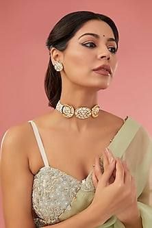 Gold Finish Kundan Polki Choker Necklace Set