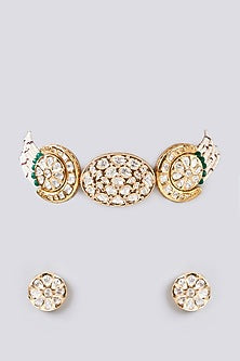 Gold Finish Kundan Polki Choker Necklace Set