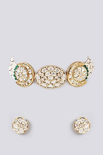 Gold Finish Kundan Polki Choker Necklace Set
