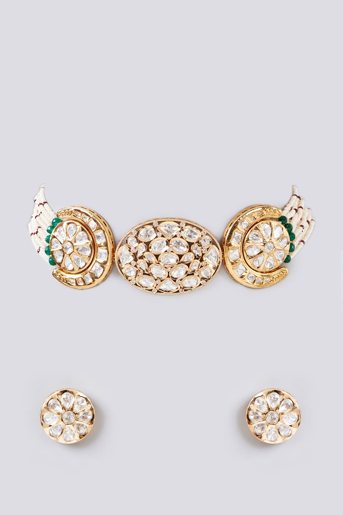 Gold Finish Kundan Polki Choker Necklace Set