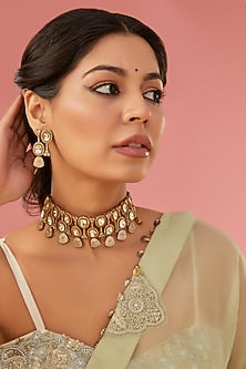Gold Finish Kundan Polki Choker Necklace Set