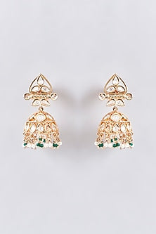 Gold Finish Kundan Polki & Green Beaded Necklace Set
