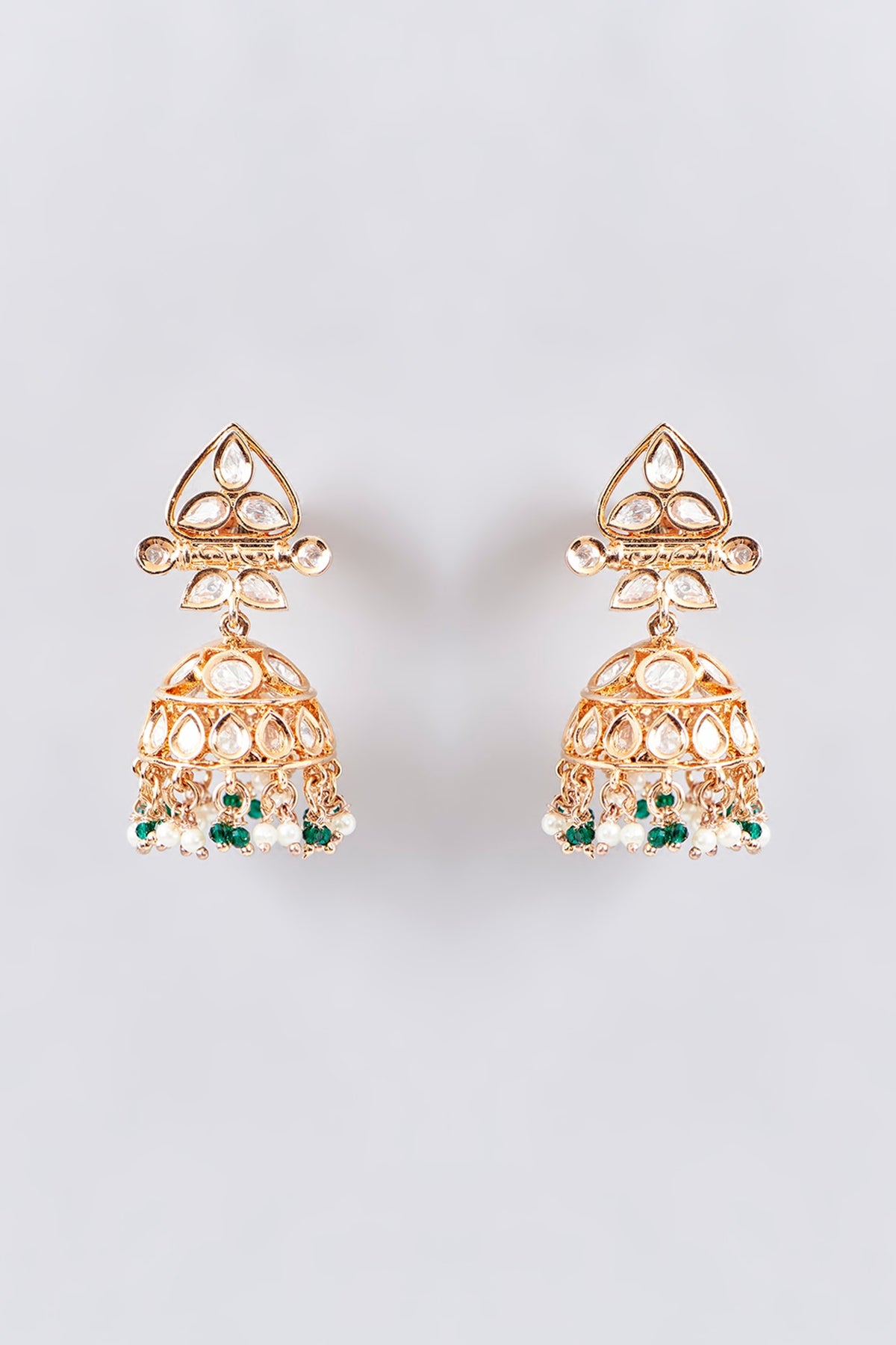 Gold Finish Kundan Polki & Green Beaded Necklace Set