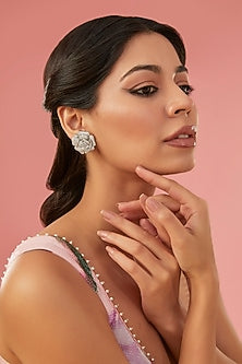 White Rhodium Finish American Diamond Stud Earrings