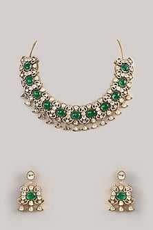 Gold Finish Kundan Polki Necklace Set