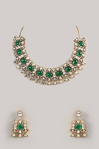 Gold Finish Kundan Polki Necklace Set