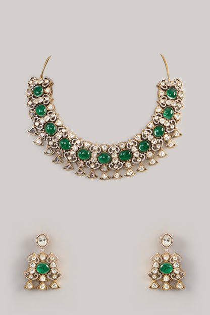 Gold Finish Kundan Polki Necklace Set