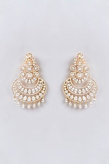 Gold Finish Crystal & Kundan Polki Chandbali Earrings