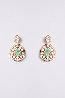 Gold Finish Kundan Polki & Green Onyx Necklace Set