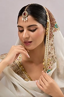 Gold Finish Kundan Polki & Red Stone Maangtikka