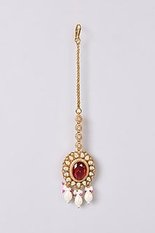 Gold Finish Kundan Polki & Red Stone Maangtikka