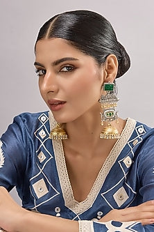 Two-Tone Finish Multi-Colored Stone Dangler Earrings