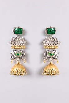 Two-Tone Finish Multi-Colored Stone Dangler Earrings