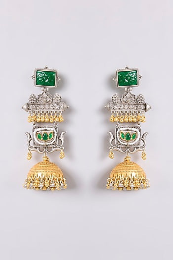 Two-Tone Finish Multi-Colored Stone Dangler Earrings