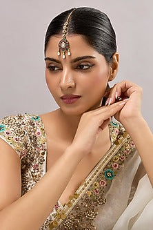 Gold Finish Kundan Polki & Red Stone Maangtikka