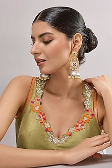 Two-Tone Finish Multi-Colored Stone Chandbali Earrings