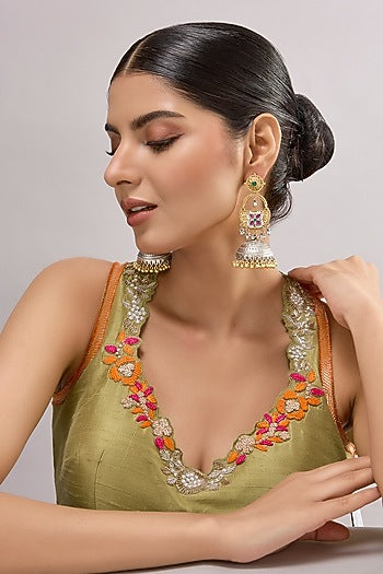 Two-Tone Finish Multi-Colored Stone Chandbali Earrings